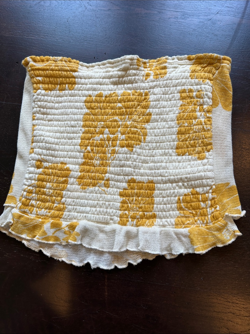 Free People Mustard Yellow and Cream Smocked Floral Accent Pillow Cover